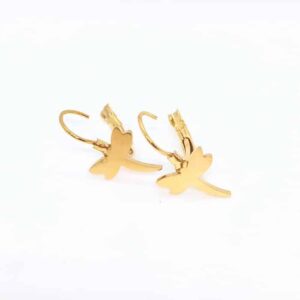 Producto Aretes libélula gancho español en acero color dorado referencia MAX005